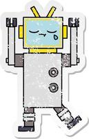 distressed sticker of a cute cartoon crying robot vector