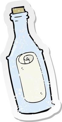 retro distressed sticker of a cartoon message in bottle