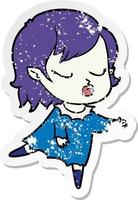 distressed sticker of a cute cartoon vampire girl vector