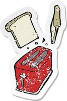 retro distressed sticker of a cartoon toaster spitting out bread vector