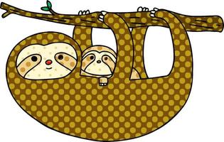 quirky comic book style cartoon sloth and baby vector