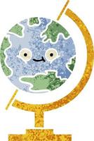 retro illustration style cartoon globe of the world vector