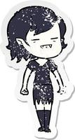 distressed sticker of a cartoon undead vampire girl vector