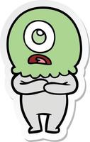 sticker of a cartoon cyclops alien spaceman vector