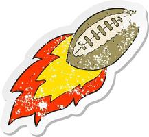 retro distressed sticker of a cartoon flying football vector