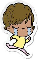 sticker of a cartoon woman crying vector