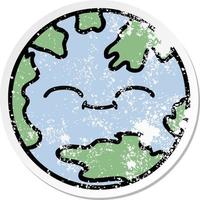 distressed sticker of a cute cartoon planet earth vector