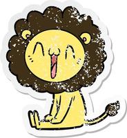 distressed sticker of a happy cartoon lion vector