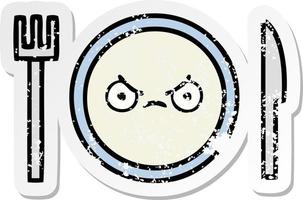 distressed sticker of a cute cartoon dinner plate vector