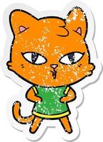 distressed sticker of a cartoon cat vector