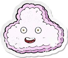 retro distressed sticker of a cartoon happy pink cloud vector