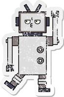 distressed sticker of a cute cartoon robot vector