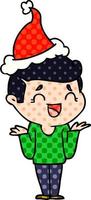 comic book style illustration of a laughing confused man wearing santa hat vector