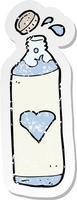 retro distressed sticker of a cartoon water bottle vector