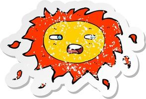 retro distressed sticker of a cartoon sad sun vector