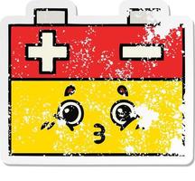 distressed sticker of a cute cartoon car battery vector