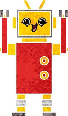 retro illustration style cartoon happy robot