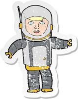 pegatina retro angustiada de un astronauta de dibujos animados vector