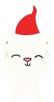 happy flat color illustration of a polar bear wearing santa hat vector