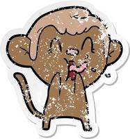 distressed sticker of a crazy cartoon monkey vector