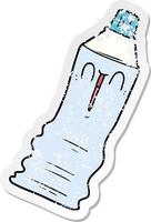 distressed sticker of a cartoon toothpaste tube vector