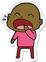 sticker of a cartoon shouting bald man vector