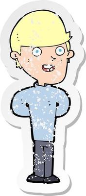 retro distressed sticker of a cartoon happy man