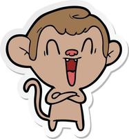 sticker of a cartoon laughing monkey vector