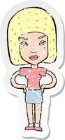 retro distressed sticker of a cartoon annoyed woman vector