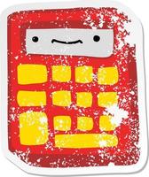 distressed sticker of a cartoon calculator vector