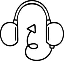 line drawing cartoon retro headphones vector