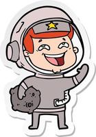 pegatina de un astronauta riendo de dibujos animados vector