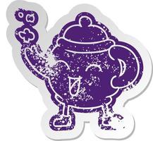 distressed old sticker of a blue tea pot vector