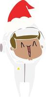 happy flat color illustration of a astronaut wearing santa hat vector