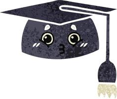 sombrero de graduación de dibujos animados de estilo de ilustración retro vector