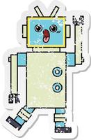 distressed sticker of a cute cartoon robot vector