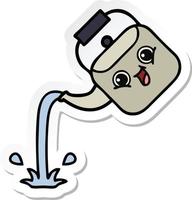 sticker of a cute cartoon pouring kettle vector