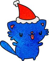 christmas textured cartoon of kawaii cat vector