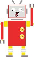 flat color retro cartoon crazy robot vector