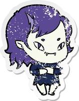 distressed sticker of a cartoon friendly vampire girl vector