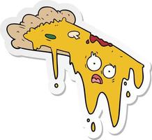 sticker of a melting pizza cartoon vector