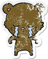 distressed sticker of a crying cartoon bear vector