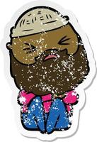 distressed sticker of a cartoon man with beard vector