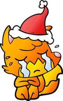 crying fox gradient cartoon of a wearing santa hat vector