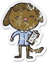 distressed sticker of a happy cartoon office worker dog vector
