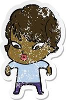 distressed sticker of a cartoon woman vector