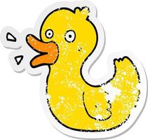 distressed sticker of a cartoon quacking duck vector