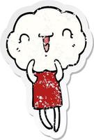 distressed sticker of a cute cartoon cloud head creature vector