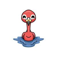 Cute little pink flamingo cartoon swimming vector