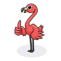 Cute little pink flamingo cartoon giving thumb up vector